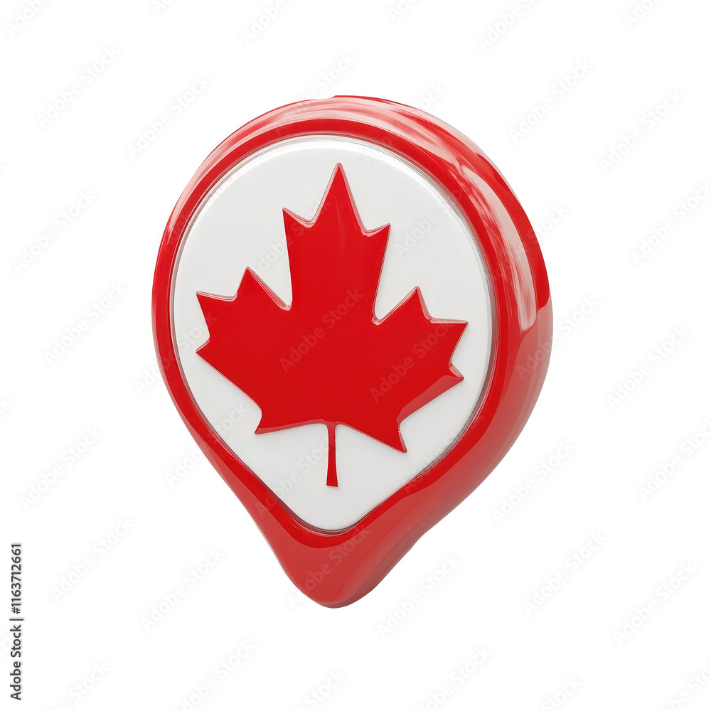Poster 3d canadian flag inside map pin pointer icon, floating on transparent backdrop