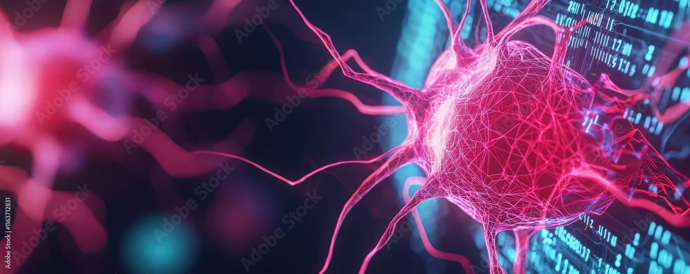 Poster crash market idea. close-up view of vibrant neuron cells showcasing intricate details and patterns.
