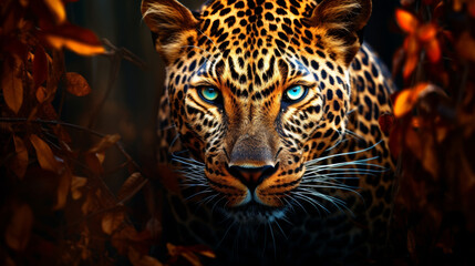Obraz premium Leopard portrait in the forest. Animal in the natural habitat.