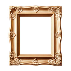 empty golden frame with ornate baroque design, featuring a isolated on a transparent background, perfect for showcasing artwork or photographs