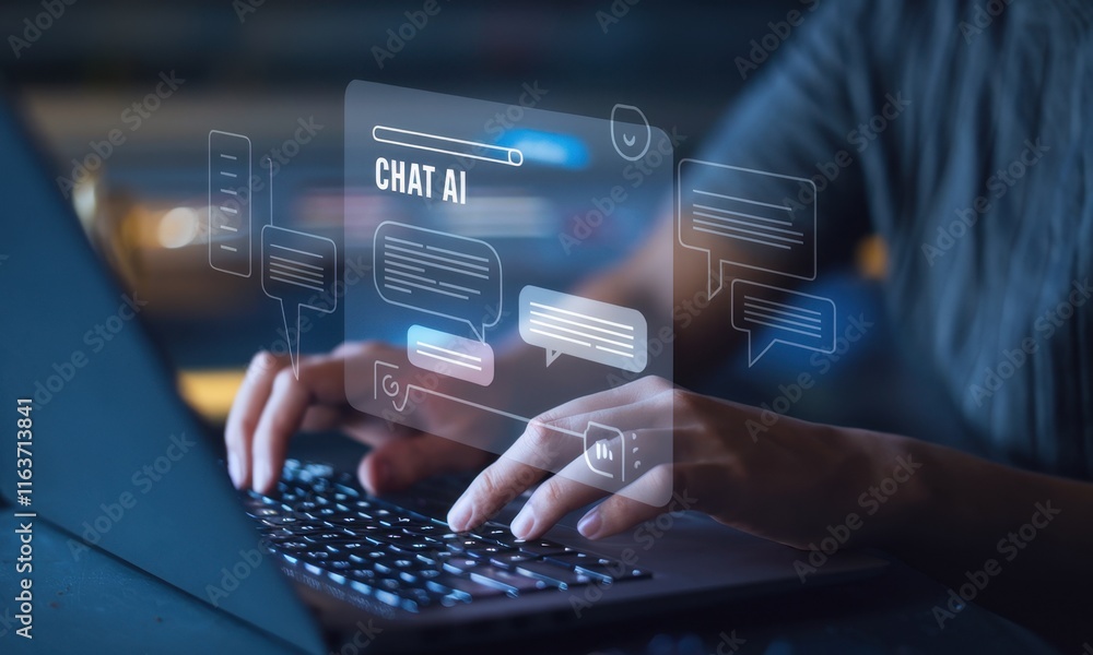 Fototapete Explore the capabilities of a Chat Bot powered by Artificial Intelligence technology for seamless human interaction and efficient problem-solving in various applications.