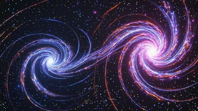 Vivid cosmic spiral galaxies intertwining in a stunning display of light and energy