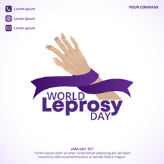 World Leprosy Day with a leprosy hand and purple ribbon
