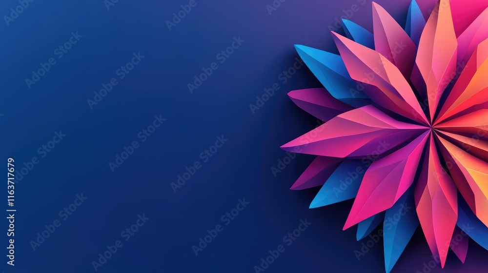 Poster snowflake abstract background concept. vibrant geometric design featuring colorful layered shapes on