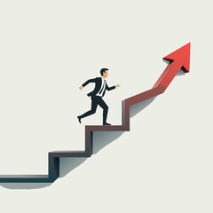 Obraz premium Consistency to growth, reliability or stability to progress in career development, balance or steady step, continuity growing, certainty concept, businessman walk slowly on steady consistence arrow.