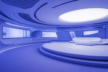 Futuristic interior design with sleek modern architecture in a monochromatic color palette