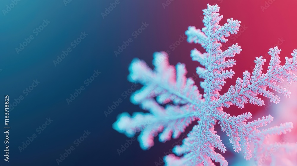 Poster snowflake abstract background concept. close-up of a delicate snowflake against a vibrant, colorful 