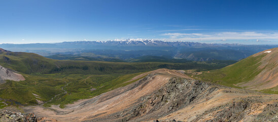 Fototapeta premium Beautiful view from the Aktash repeater (Aktashsky transponder). Altai republic, Russia
