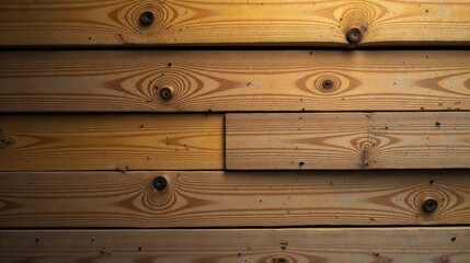 Naklejka premium Warm-toned horizontal wood plank background texture with visible wood grain and knots