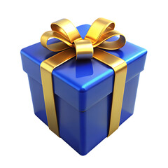 Fototapeta premium Blue giftbox with golden ribbon isolated on white background as transparent. PNG. AI GENERATED.