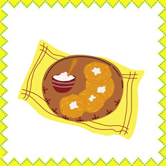 Ukrainian deruns. Delicious and aromatic homemade darunas with sour cream served in a plate. Ukrainian national cuisine