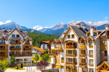 Bansko, Bulgaria houses and Pirin peaks, summer