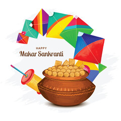 Colorful kite flying for happy makar sankranti religious festival of India background