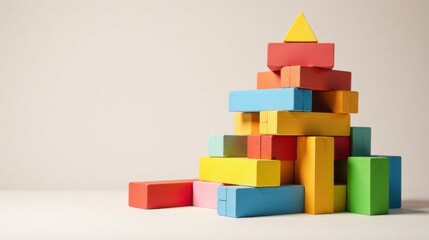 Fototapeta premium Colorful Wooden Blocks Stacked in a Pyramid Shape Representing Growth and Development