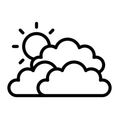Cloudy Sun Vector Line Icon Design