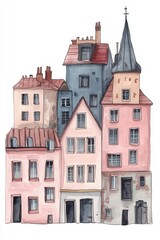 Obraz premium European Canal Houses and Streets in Watercolor