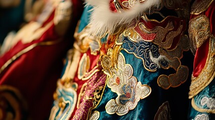 Close-Up of a Traditional Chinese Lion Dance Costume with Vibrant Colors and Intricate Embroidery