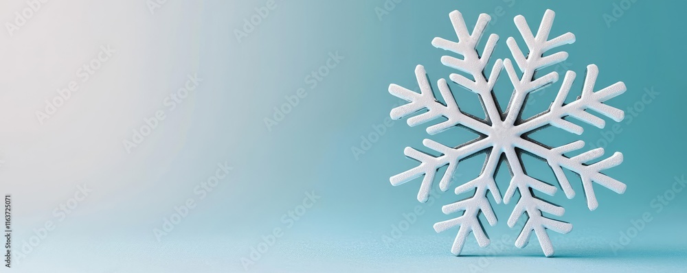 Poster snowflake abstract background concept. a detailed snowflake against a serene blue gradient backgroun