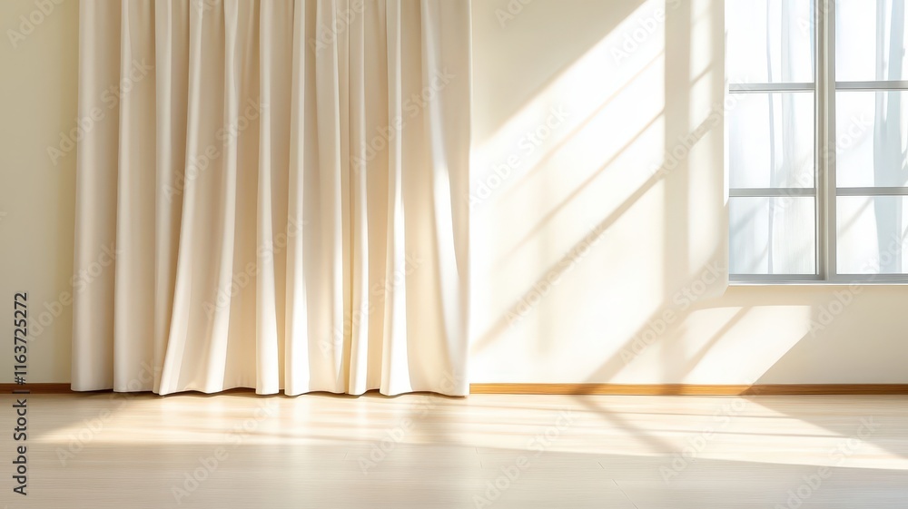 Poster sunlight is illuminating elegant curtains and window in a modern home interior, creating a warm and 