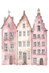 Fototapeta premium European Canal Houses and Streets in Watercolor