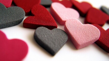 Close-up of Assorted Colorful Felt Hearts