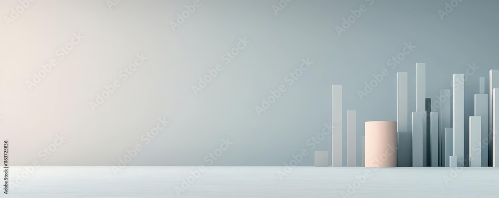 Poster brushed abstract background idea. modern minimalistic city skyline with abstract cylindrical forms a