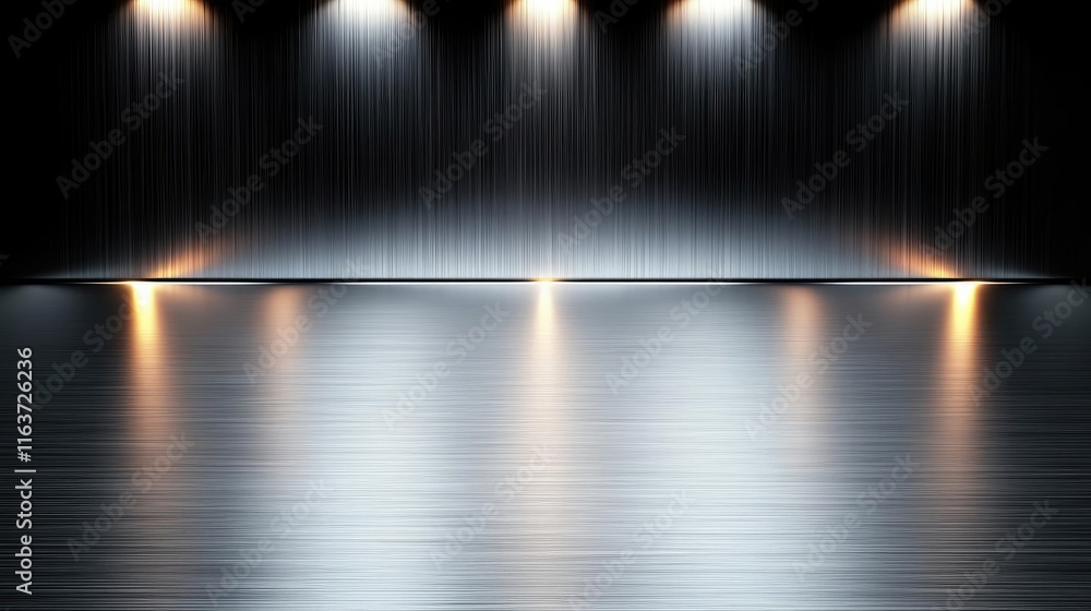 Poster brushed abstract background idea. a minimalist stage with sleek lighting and a reflective floor for 