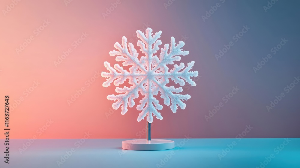 Poster snowflake abstract background concept. a beautiful snowflake decoration on a colorful gradient backg