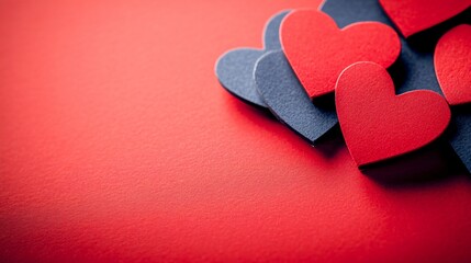Fototapeta premium Romantic Red and Black Hearts on Red Background Valentine's Day