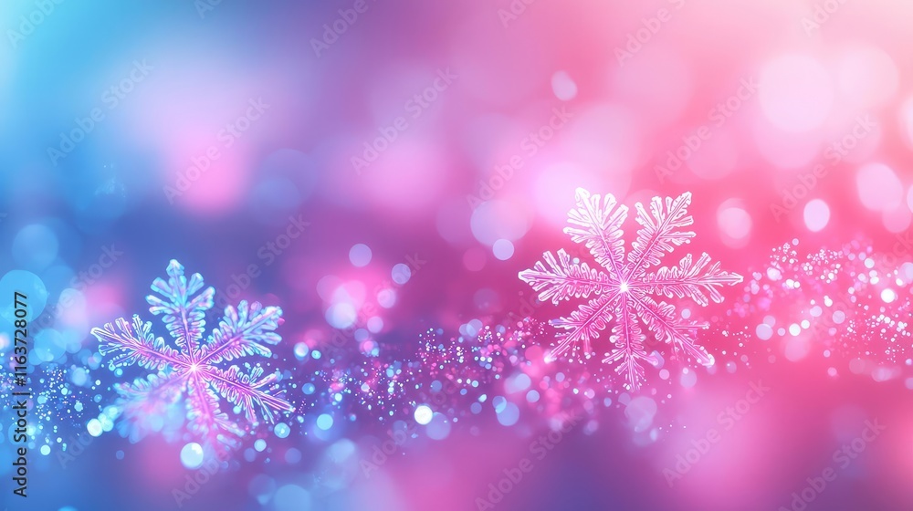 Poster snowflake abstract background concept. a colorful winter background with snowflakes and twinkling li