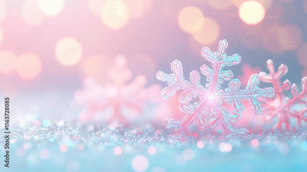 Poster snowflake abstract background concept. delicate snowflakes glisten on a tranquil winter landscape wi