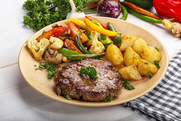 Roasted beef steak with potato