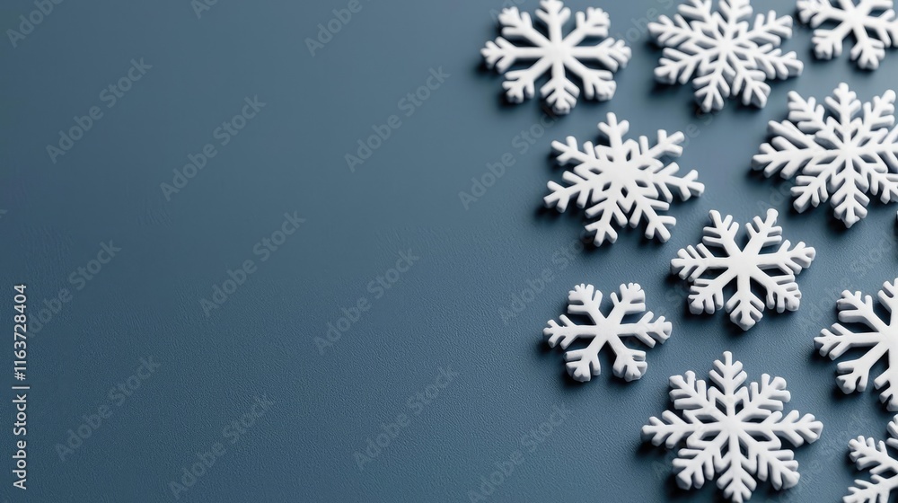 Poster snowflake abstract background concept. elegant snowflakes scattered on a dark surface, creating a wi