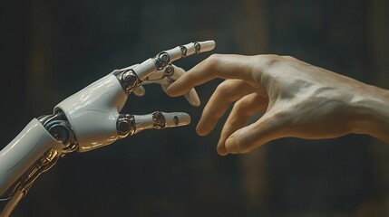 Naklejka premium Ai and human interaction futuristic setting digital art conceptual