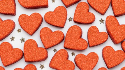 Fototapeta premium Sparkling Red Glitter Hearts Valentine's Day Background