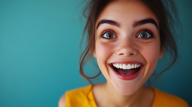 Joyful smiling woman indoor setting portrait photography vibrant mood