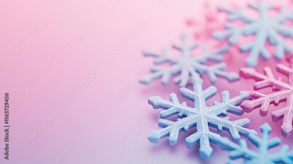 Poster snowflake abstract background concept. colorful snowflakes on a soft gradient background evoke a win