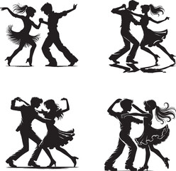 Couples dance  black and white silhouette assets in vector farm