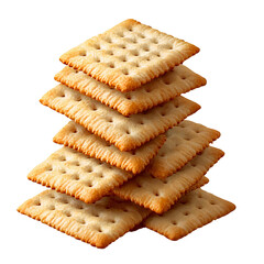 crispy square crackers stack on white background