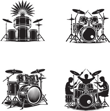 Bands  black and white silhouette assets in vector farm