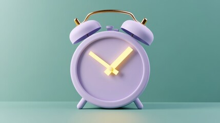 A pastel purple alarm clock with golden accents, set against a soft green background, showcasing a modern and minimalistic design.