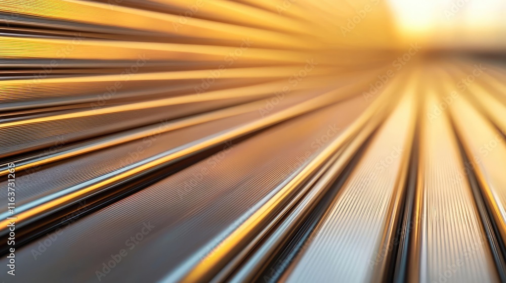 Poster brushed abstract background idea. close-up view of sleek metallic lines reflecting warm sunlight in 