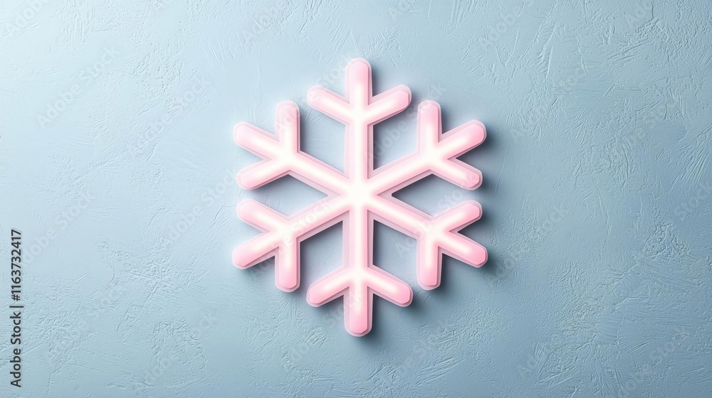 Poster snowflake abstract background concept. a stylized pink snowflake symbol against a soft blue backgrou