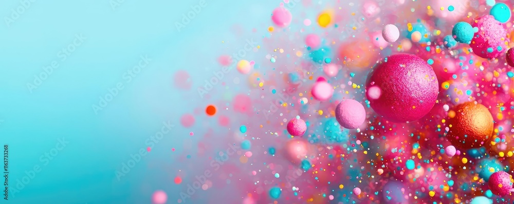 Poster splatter abstract background concept. colorful abstract design with vibrant spheres and particles fl
