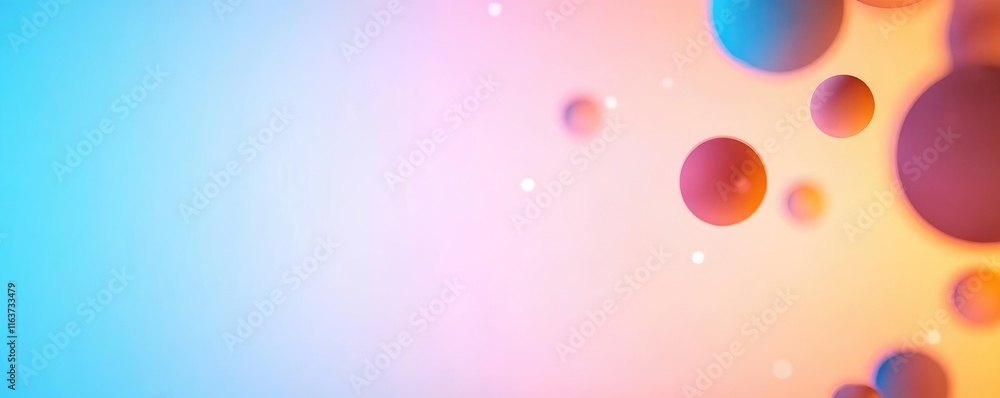 Poster splatter abstract background concept. colorful abstract spheres float in a vibrant gradient backgrou