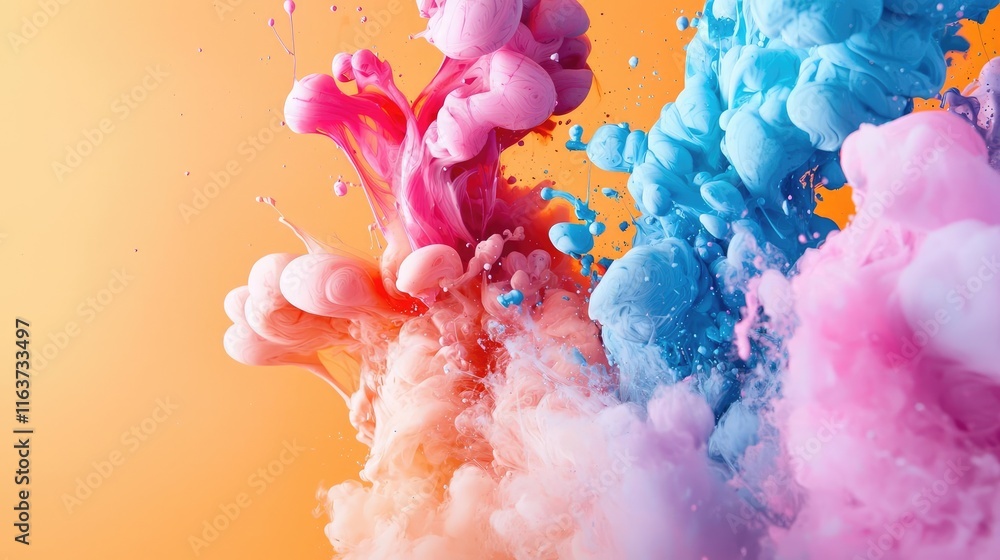 Poster splatter abstract background concept. colorful ink splashes create a vibrant and abstract background