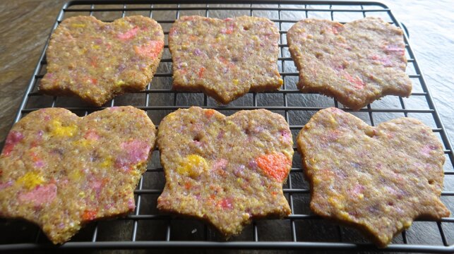 Delicious Colorful Heart-Shaped Cookies on Cooling Rack