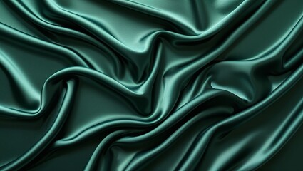 Obraz premium A Luxuriant Dark Green Silk Satin Background, Flowing Smoothly with Rich Textures and a Lustrous Shine, Evoking a Sense of Opulence, Sophistication, and Timeless Elegance
