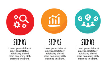 3 steps infographic template with 3 options. Flowchart that can be used for business report, data visualization and presentation. Timeline infographic elements vector illustration.