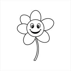 Cute Cartoon Flower with a Smile Icon Vector Illustration